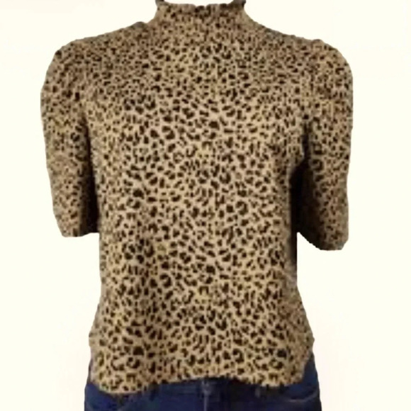 ZARA Mock Neck short Sleeve knit  Leopard print top Sz Large - Picture 10 of 10
